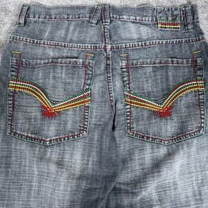 PJ Mark Jeans Men's 34x25 Blue Baggy Distressed Y2K‎ Denim Rasta Stitching